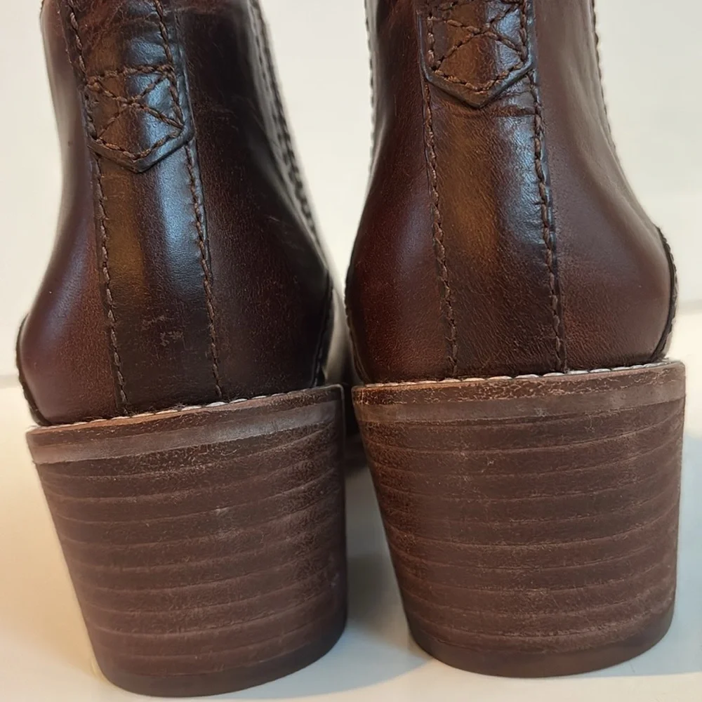 Madewell Bonham bootie ankle cowboy boots brown stacked heel size 7